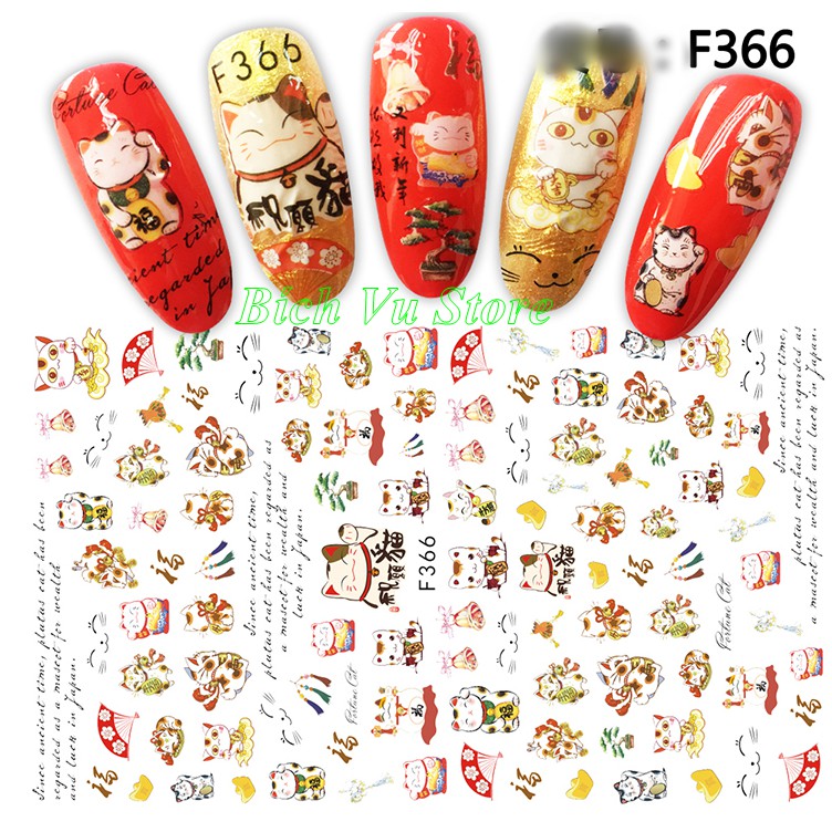 Sticker dán móng Mèo thần tài