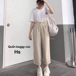 Quần Baggy Nữ Đính Cúc Thời Trang Chất Kaki