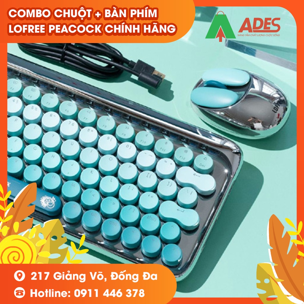 Combo Chuột + Bàn phím Lofree peacock màu xanh khổng tước - Bảo hành 12 tháng