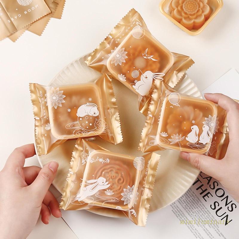 Bộ 100 Túi Nhựa Đựng Bánh Trung Thu Hình Thỏ Dễ Thương