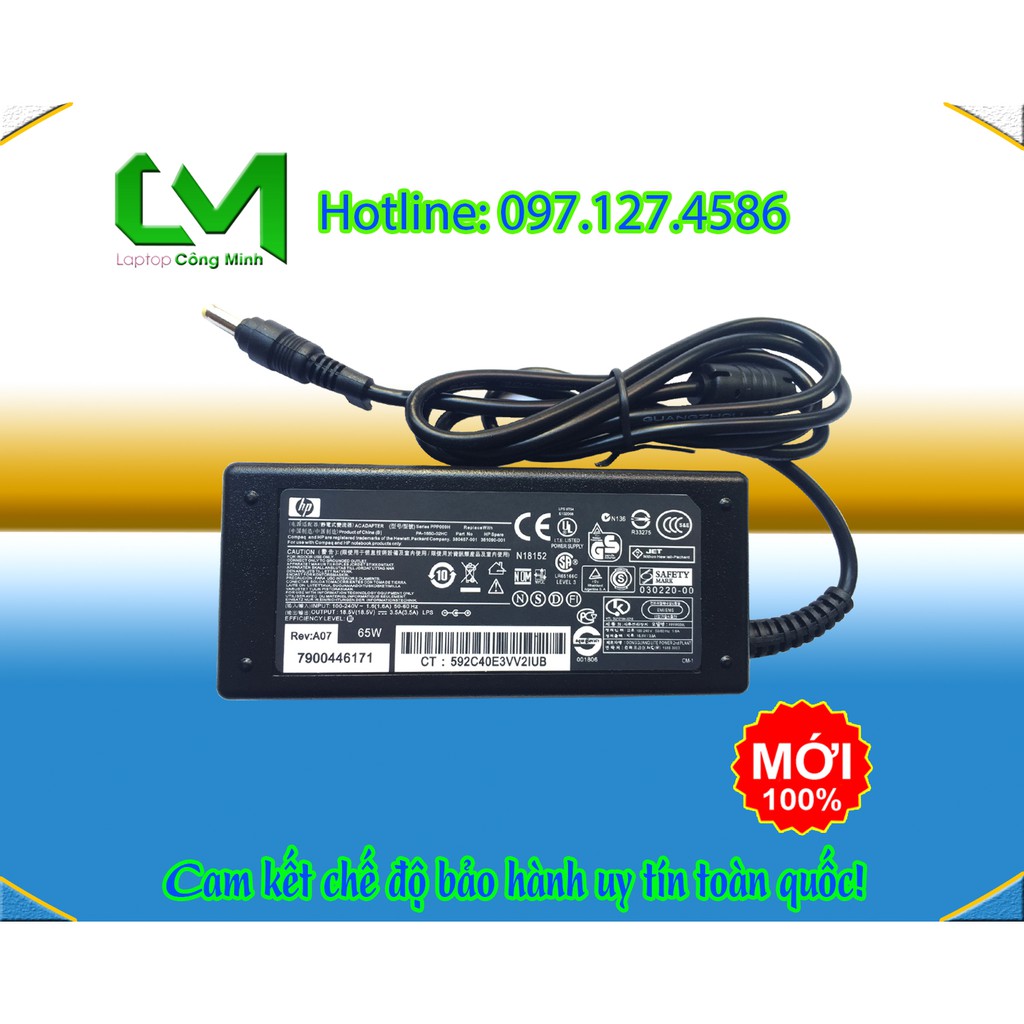 Sạc Laptop HP Chân Nhỏ 18,5V - 3,5A  65W - Bảo Hành 12 Tháng