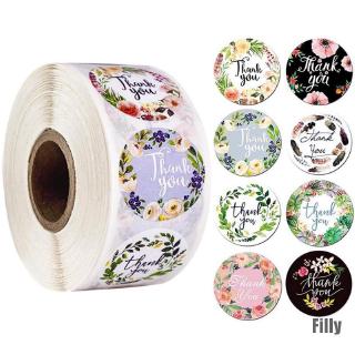 Set 500 Miếng Dán Niêm Phong Bao Thư Hình Tròn In Chữ Thank You Phối Hoa Dễ Thương