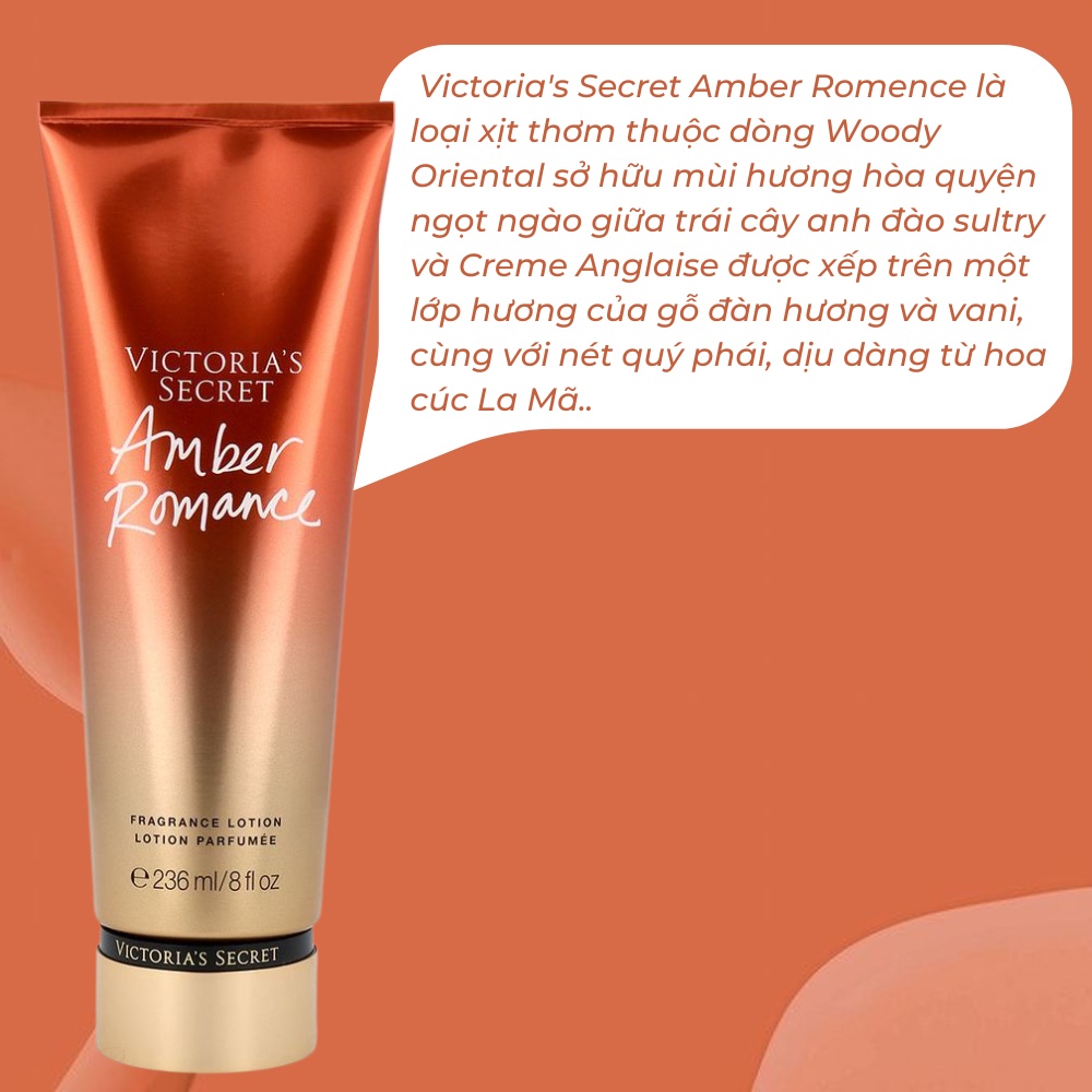 Dưỡng thể hương nước hoa Victoria Secret Amber Romance Fragrance Lotion cho làn da mịn màng thơm ngát chai 236ml