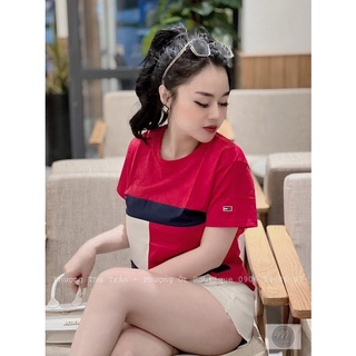 ANU916 - ÁO PHÔNG NỮ PHỐI MÀU XANH ĐỎ TAY TOMMY