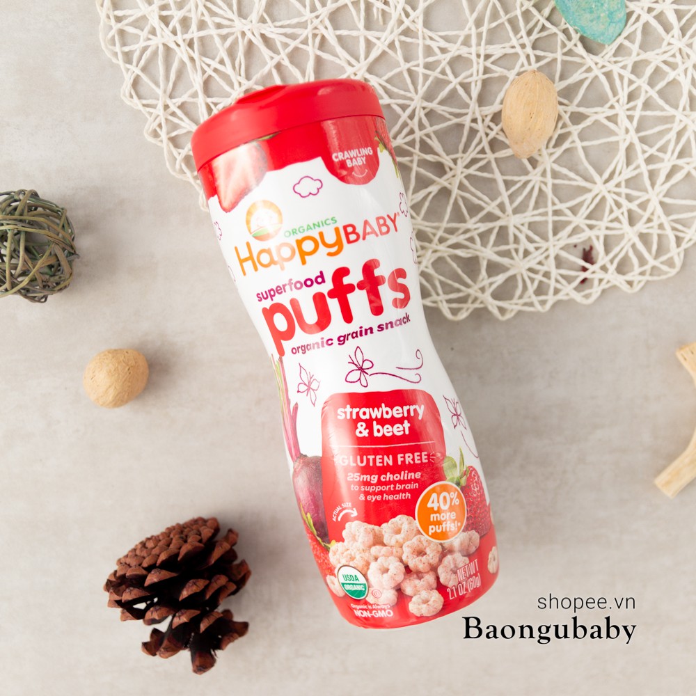 [Đồ ăn dặm cho bé] Bánh Happy Baby Organic Puff các vị, bánh ăn dặm hữu cơ dinh dưỡng cho bé từ 6 tháng tuổi