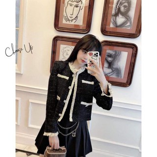 Áo khoác dạ nhũ ren bèo cổ choose us
