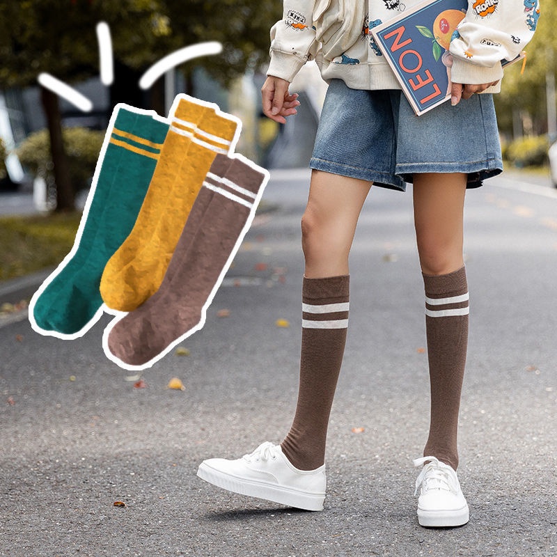 Jiashucheng Vớ Dài Đến Đầu Gối Hai Lớp Bằng Vải Cotton Mỏng Phong Cách Preppy Nhật Bản Thời Trang Xuân Thu Dành Cho Bạn Nữ
