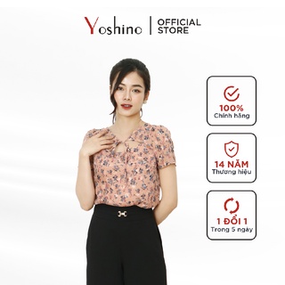 Áo Sơ Mi Công Sở YOSHINO Thiết Kế Croptop Buộc Dây Trước Ngực, Họa Tiết Hoa Nhí Nền Be 1101262012