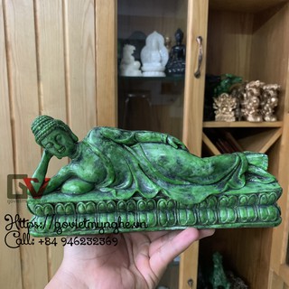 Tượng Đá Trang Trí Tượng Phật Thích Ca Nhập Niết Bàn - Màu Xanh Lục Bích - Dài 23cm