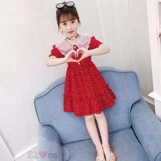 Váy đỏ chấm bi tiểu thư