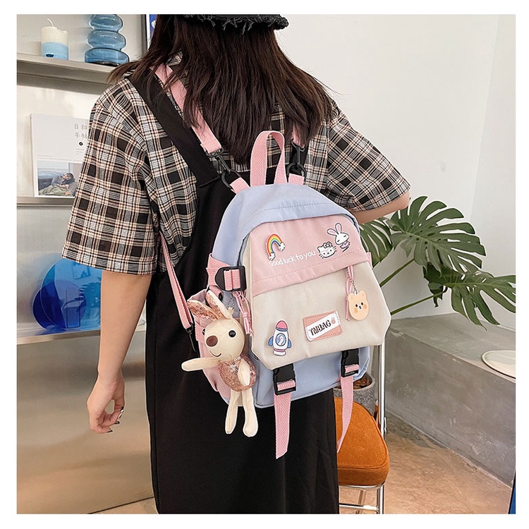 Ba lô Mini màu sắc tương phản phong cách Nhật Bản dễ thương cho nữ