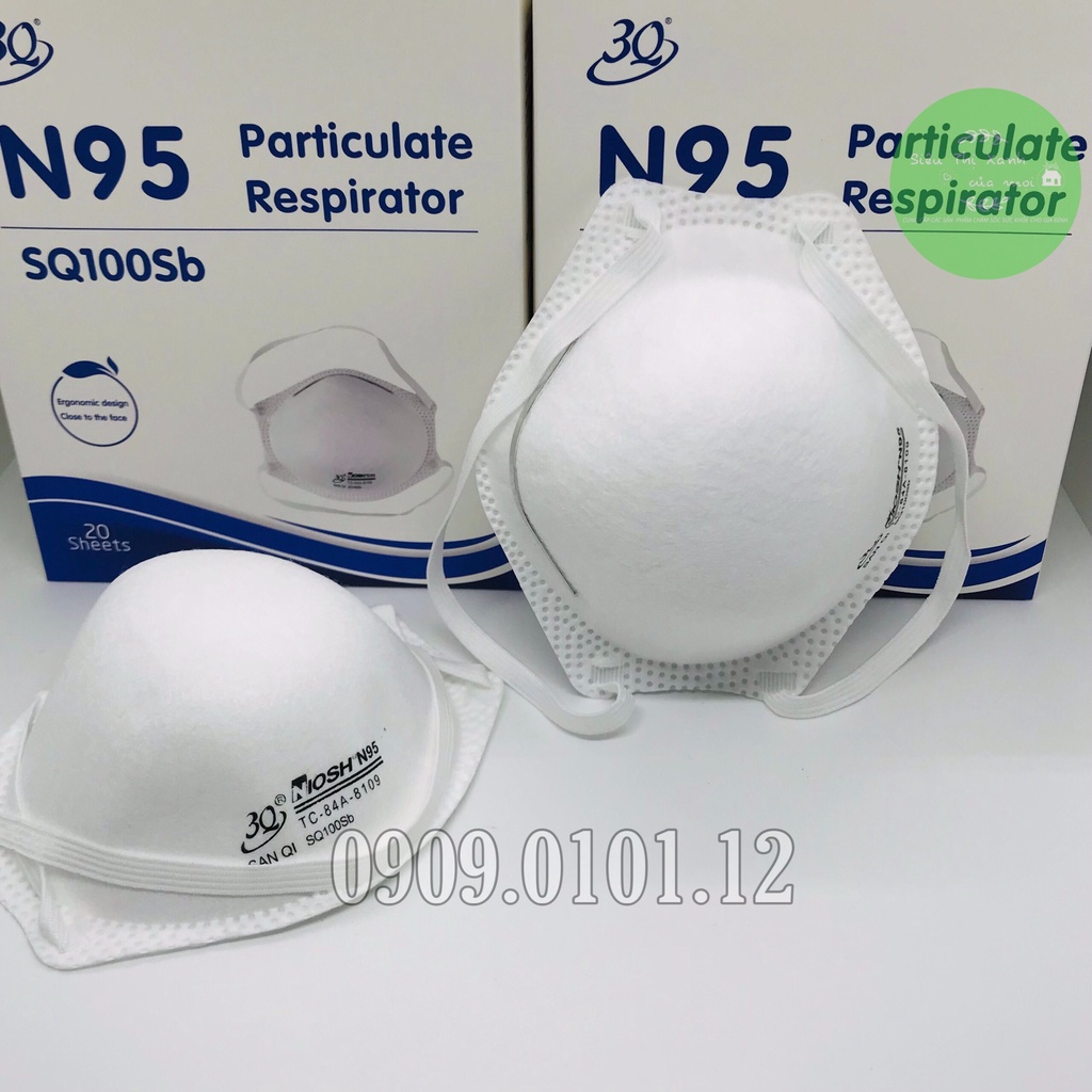 Khẩu trang n95 SQ100SB chính hãng 3Q hộp 20 cái, kn95 mask cao cấp chuẩn ffp2 lọc trên 94% bụi mịn pm2.5