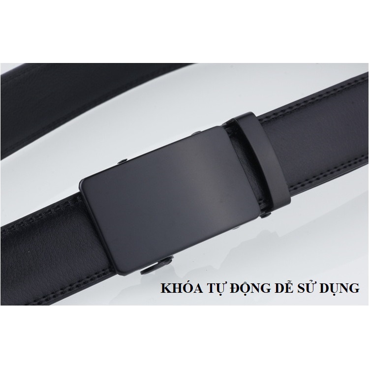 Thắt Lưng Nam Chất Liệu Da Cao Cấp TLK4-05 Khóa Tự Động - Dây Lưng Nam Thời Trang Khóa Mặt Đen Huyền Bí - LeaderMen