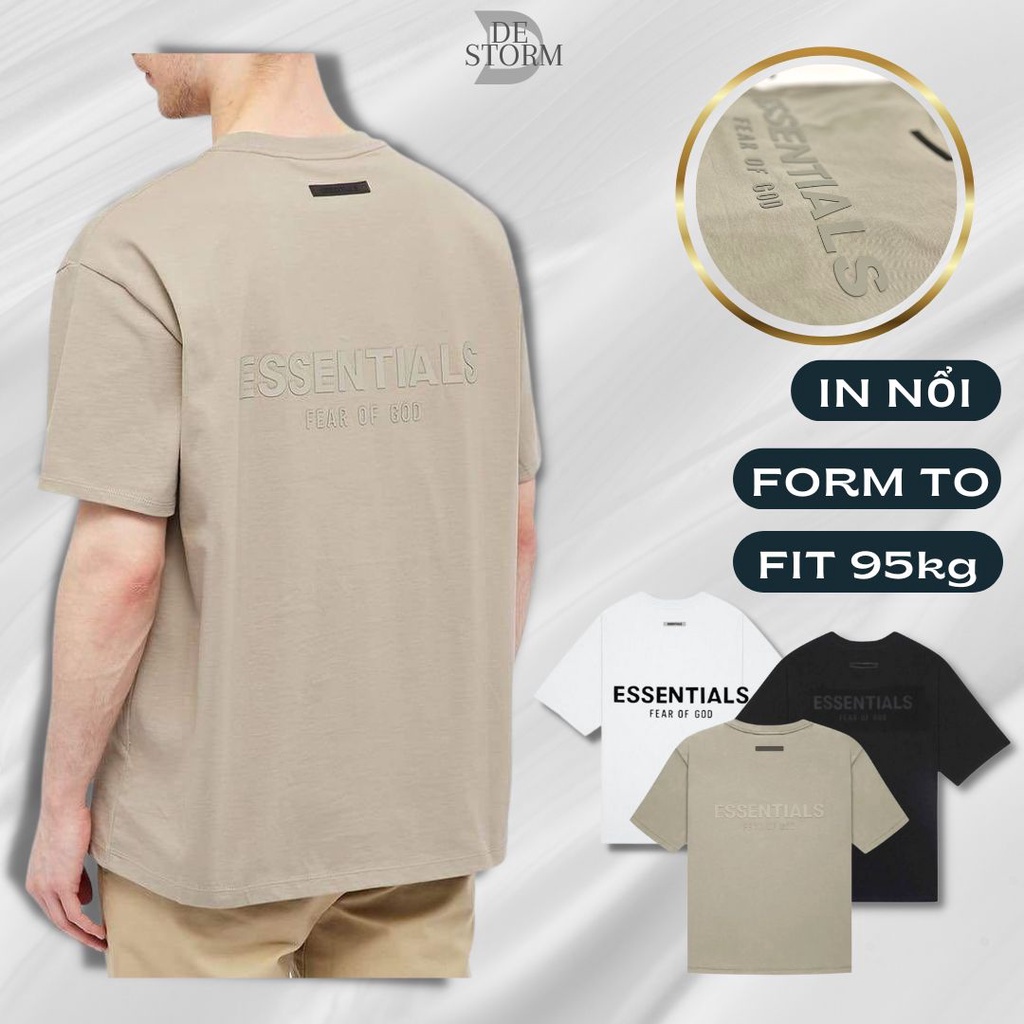 Áo Essentials thun cotton 2 chiều cao cấp, nam nữ unisex tay lỡ from rộng in nổi mặt sau - De Storm