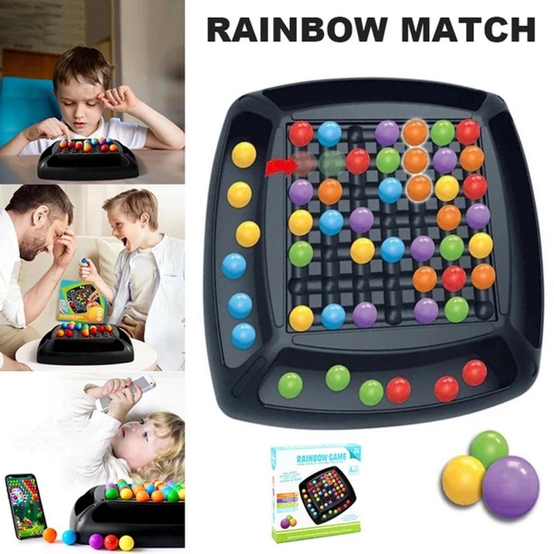 ZF Rainbow Ball Matching Toy Colorful Fun Puzzle Chess Board Game with 48pcs/ 80pcs Colored Beads for Children @VN