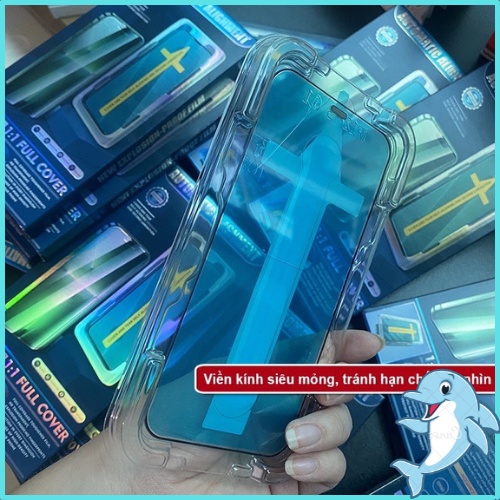 Kính cường lực tự dán blue arrow cho iphone , viền đen siêu mỏng, tĩnh điện chống bám bụi khi dán - Dolphin Case
