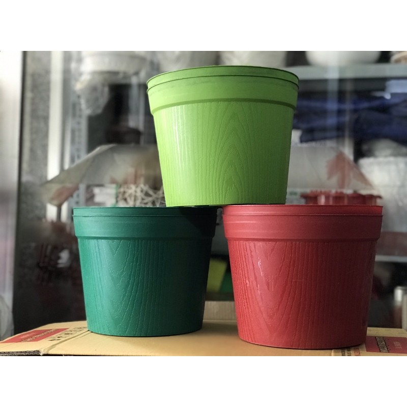 combo 6 chậu tròn vân gỗ size 25cm
