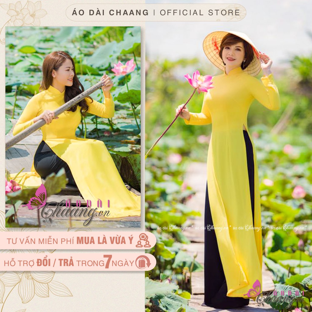 Áo dài vàng CHAANG May sẵn áo dài truyền thống nhà tấm, màu cúc xinh đẹp