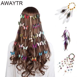 Băng đô dây đính lông vũ và bươm bướm phong cách retro nữ tính