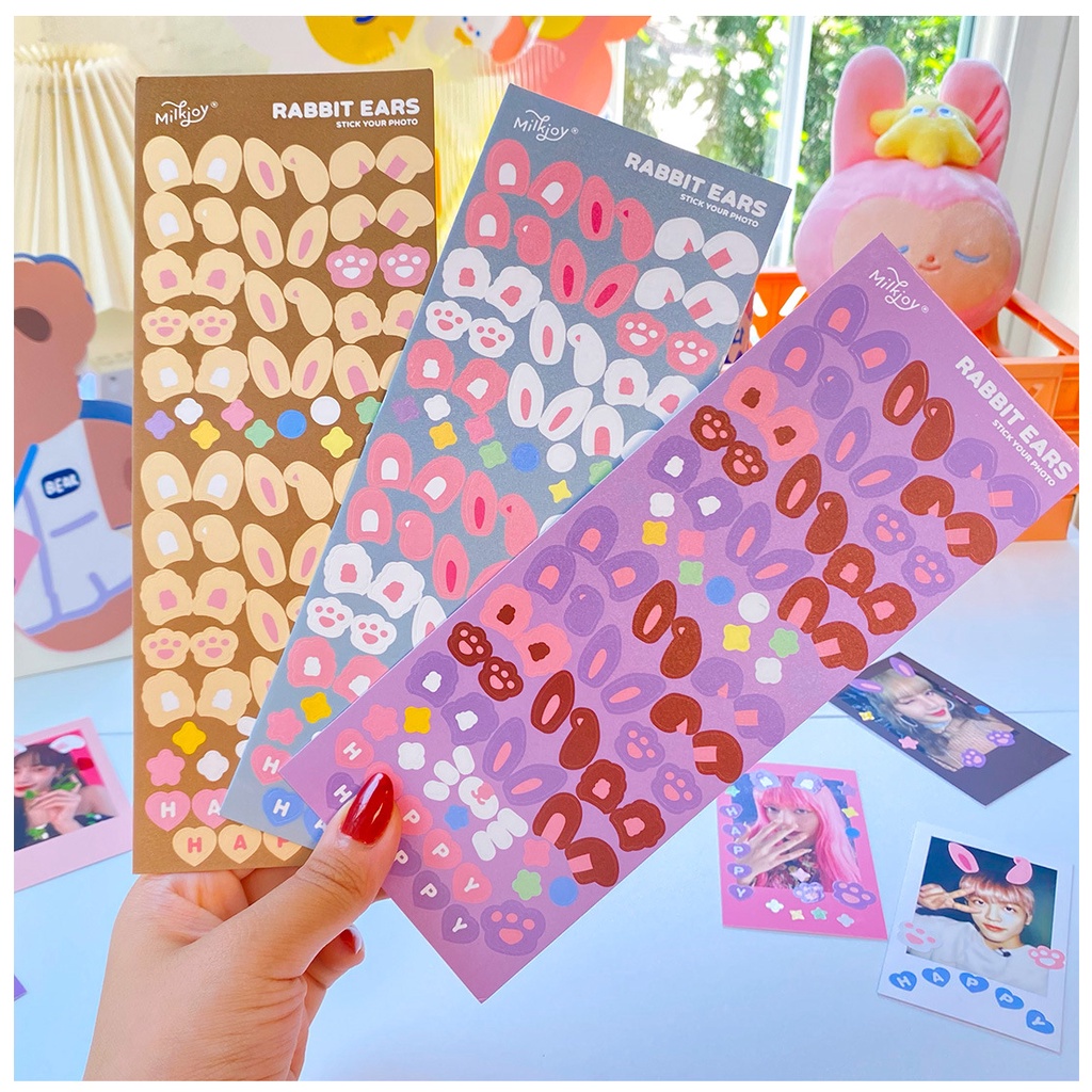 Tấm sticker tai thỏ decor toploader, trang trí