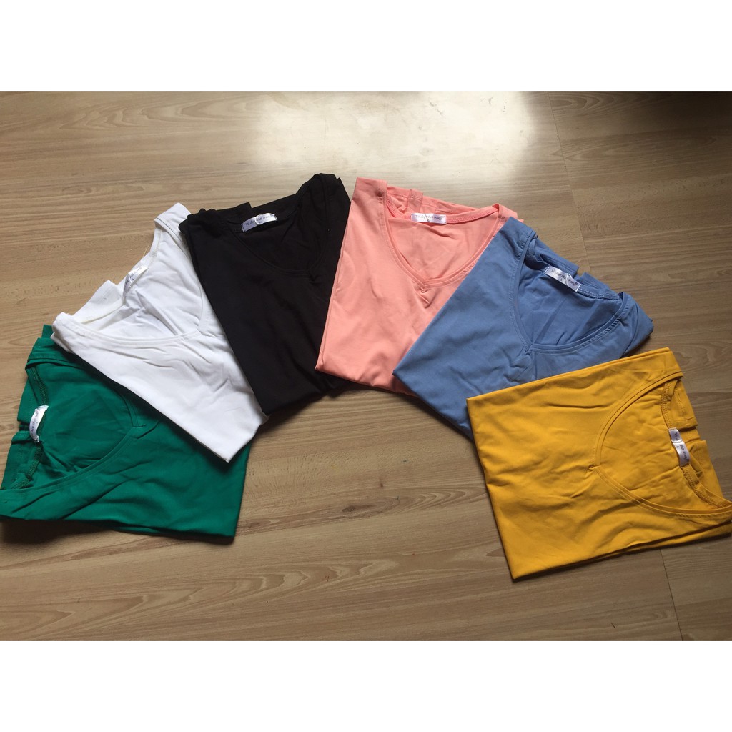 Áo phông cộc tay cổ tim chất cotton đẹp | BigBuy360 - bigbuy360.vn