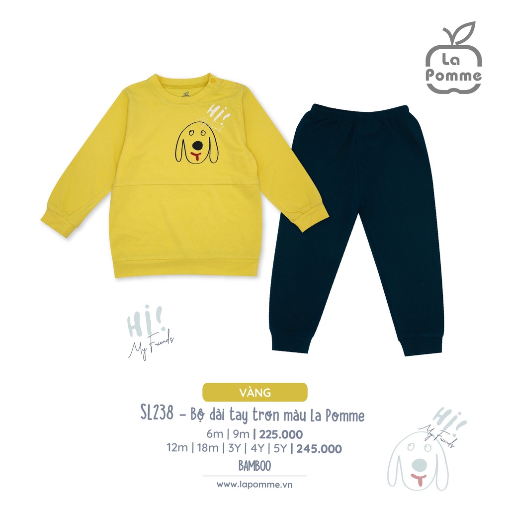 Bộ La Pomme dài tay Bamboo cao cấp mềm mịn thoáng mát thấm hút tốt cún hi cho bé trai bé gái SL238