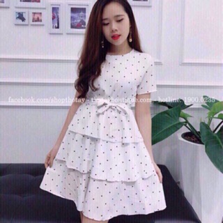 Đầm xoè hoa 3 tầng tay con kèm dây thắt nơ ảnh chụp thật 100%