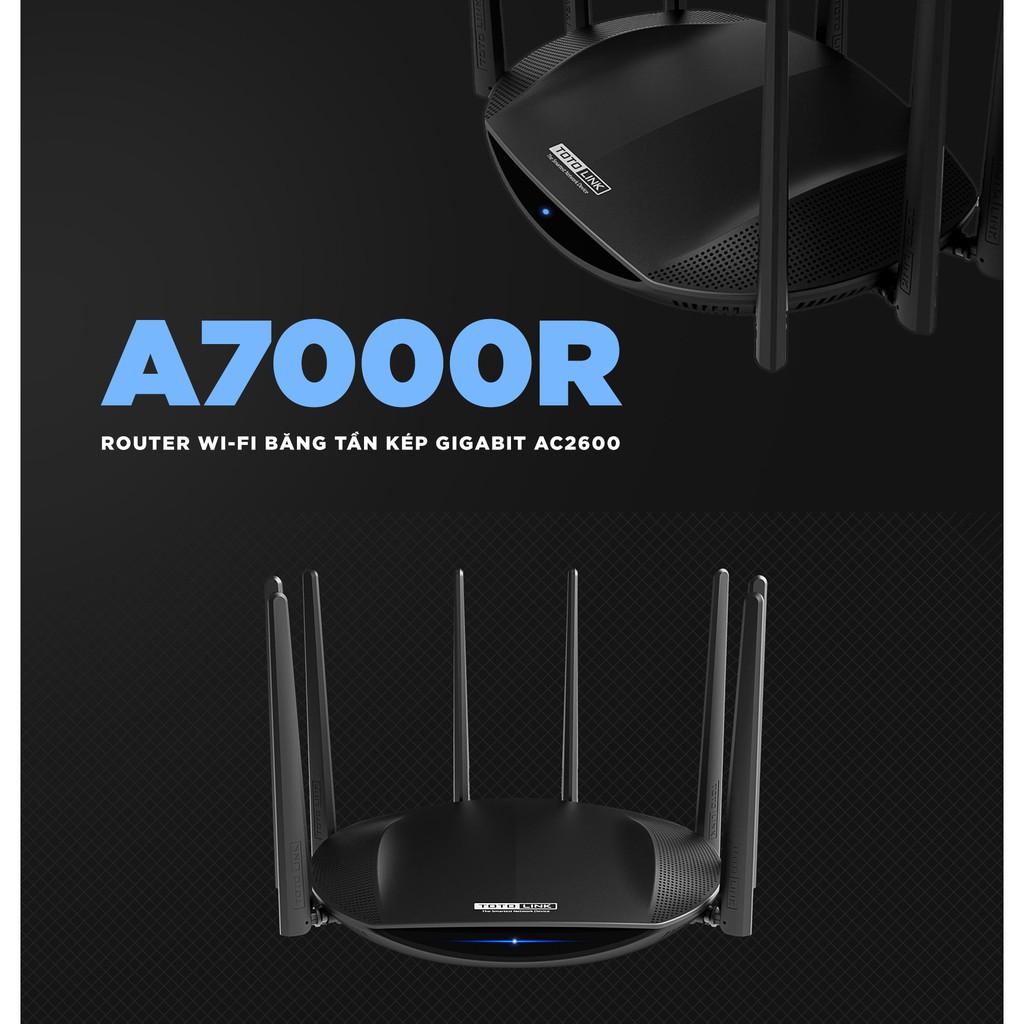 [Mã 159ELSALE hoàn 7% xu đơn 300K] Router Wi-Fi Băng Tần Kép Gigabit AC2600 TOTOLINK A7000R - Hãng Phân Phối Chính Thức