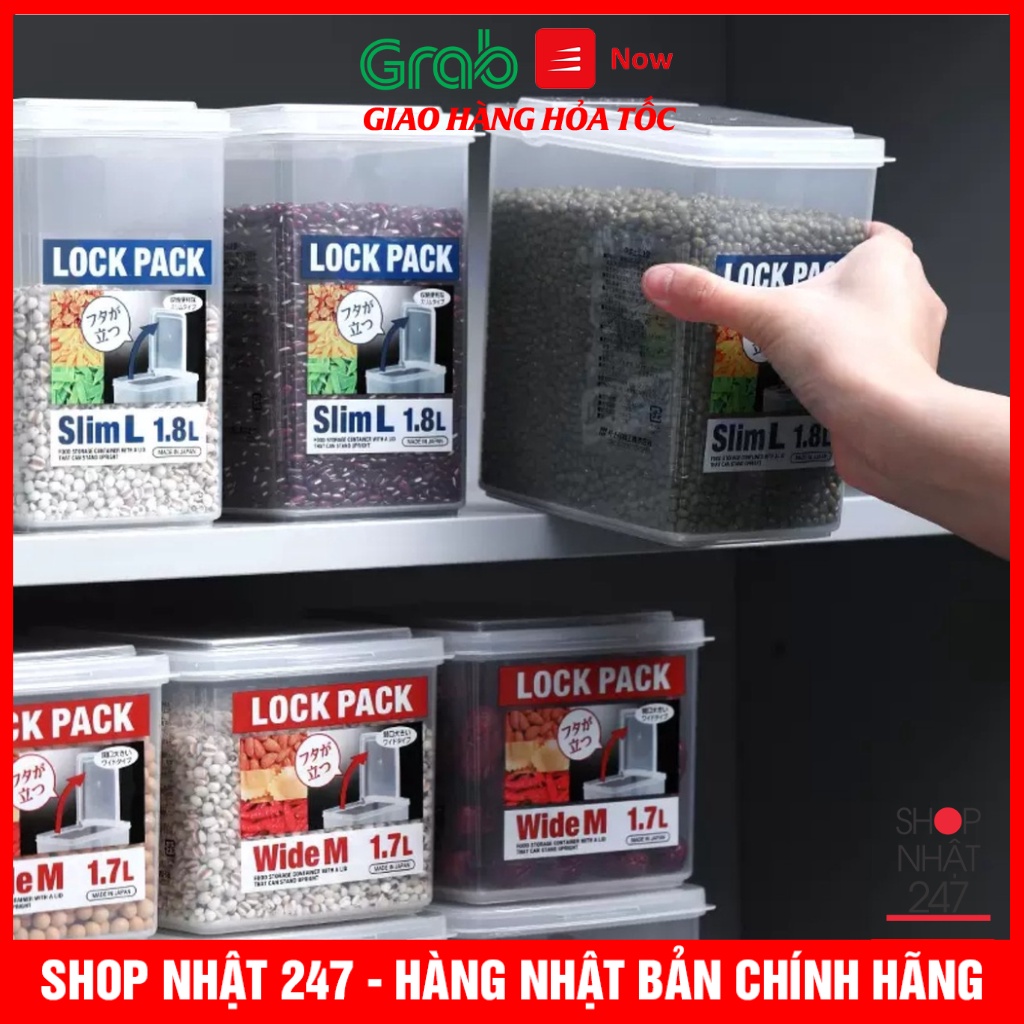 Combo 4 Hộp nhựa đựng thực phẩm, đồ khô nắp liền Lock Pack nhựa PP số 5 cao cấp nội địa Nhật Bản