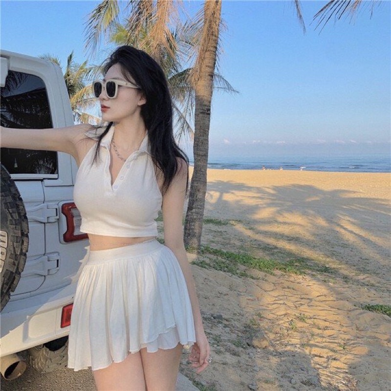 Áo ba lỗ nữ, áo sát nách cổ bẻ hình thật 100% thun cotton, size dưới 55kg