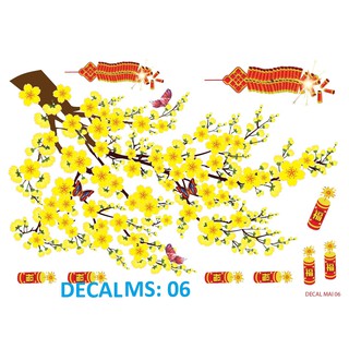 Decal hoa mai trang trí tết