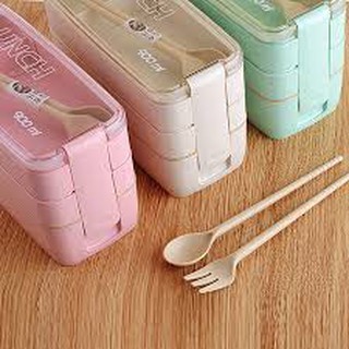 ☘️ Hộp cơm 3 tầng lúa mạch vuông kiểu mới