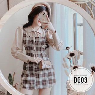 [Ảnh thật] 60-90kg BIGSIZE ĐẦM CARO PHỐI D603