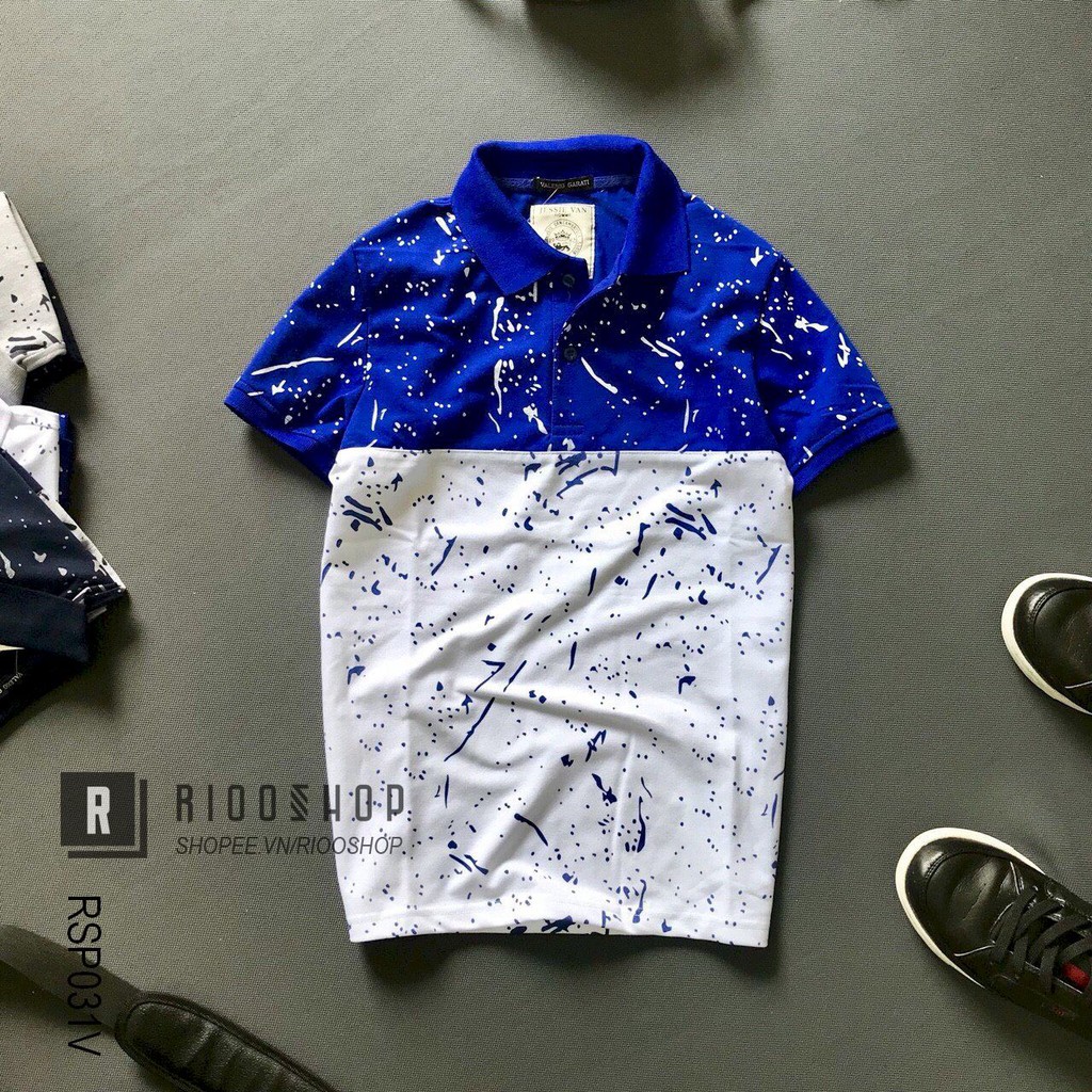 Áo phông nam có cổ họa tiết vết mực 2 màu RSP031V - áo thun nam đẹp Riooshop | BigBuy360 - bigbuy360.vn