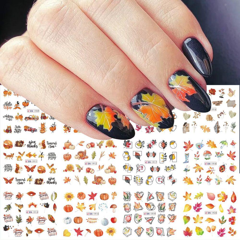 Hình Dán Móng Tay Động Vật Hoạt Hình|Lá Mùa Thu Trừu Tượng Khuôn Mặt