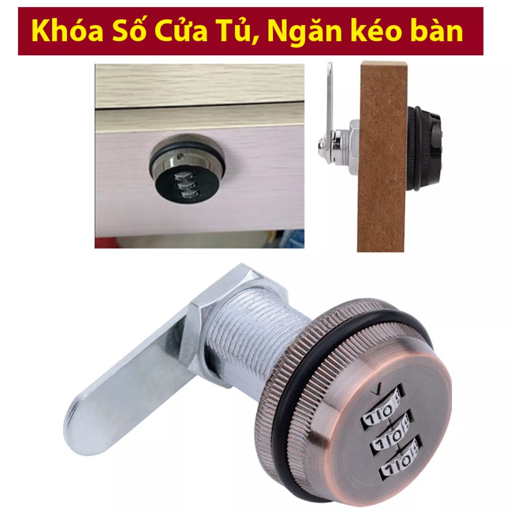 Khóa số Ngăn kéo bàn, Cửa tủ, Hòm thư - Hợp kim mạ Đồng