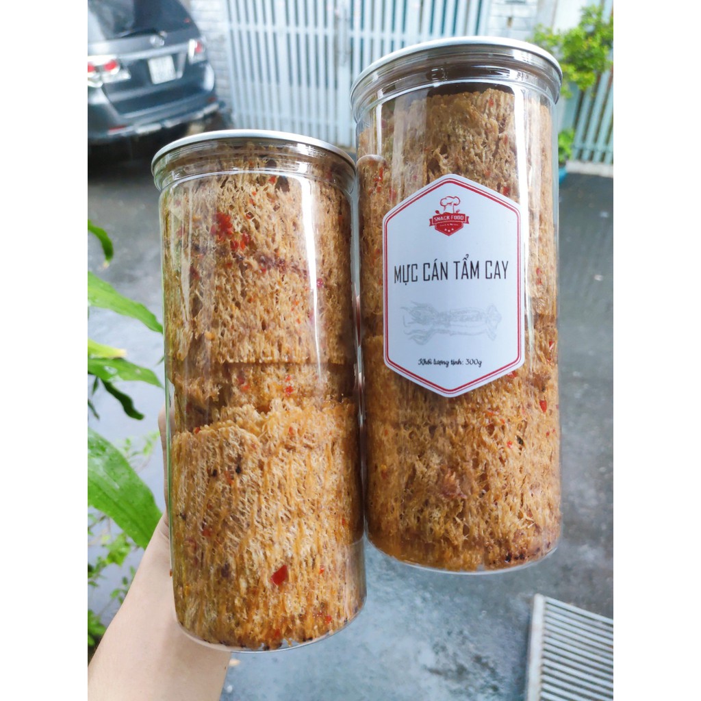 MỰC CÁN tẩm gia vị cay, LOẠI 1, kèm tưởng ớt, hủ pet 300gr, Snack Food