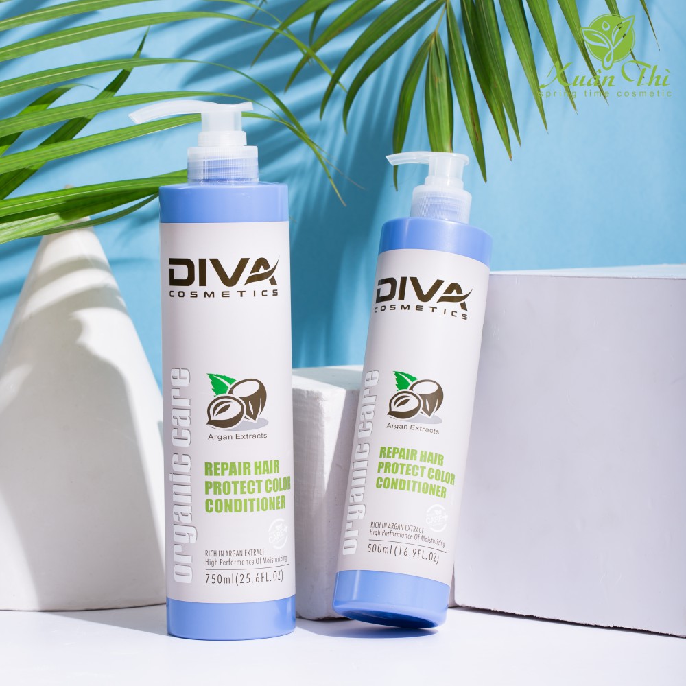 Dầu xả phục hồi giữ màu DIVA 500ml/750ml giàu Vitamin E, tinh dầu Argan và Keratin giúp nuôi dưỡng và giữ bền màu tóc