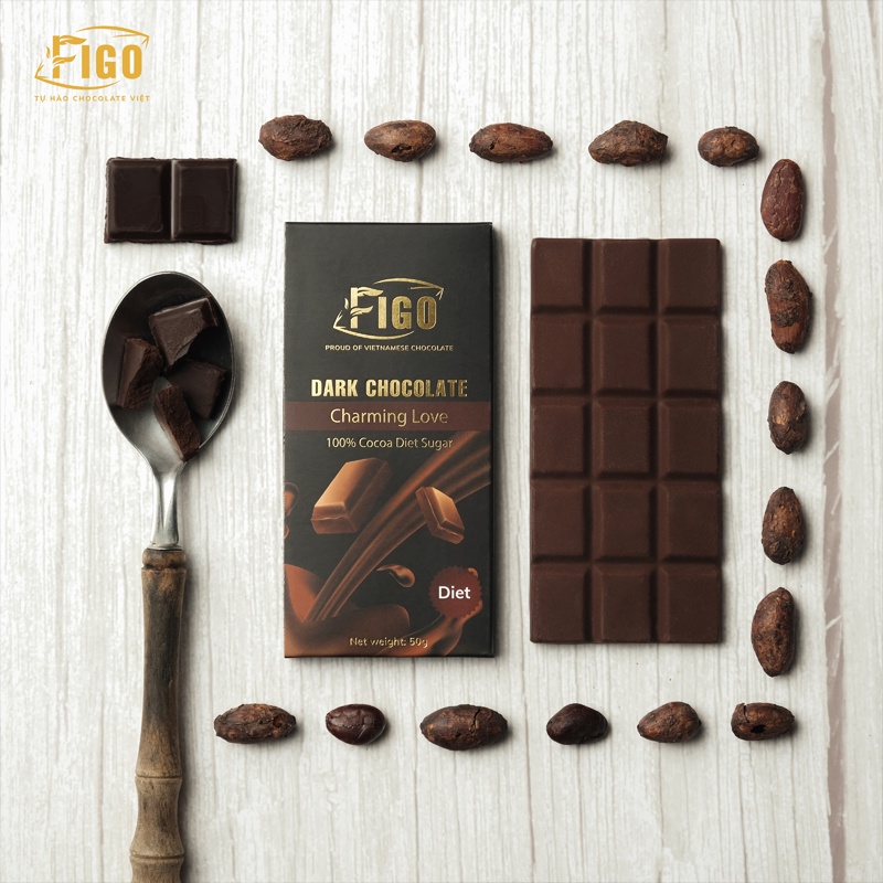 [MUA 2 TẶNG 1 Milk 20gr] Kẹo Socola đen Dark 100% Diet và 90% cacao ít đường giảm cân, ăn kiêng 50g FIGO_ DIET_KETO