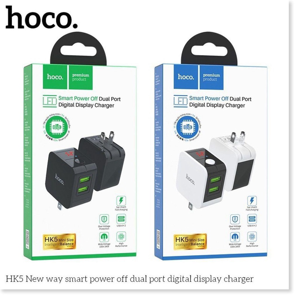 Cốc sạc nhanh Hoco HK5 trang bị 2 cổng USB, sạc nhanh 2.4A, chip tự ngắt khi pin đầy hạn chế chai pin - MrPhukien