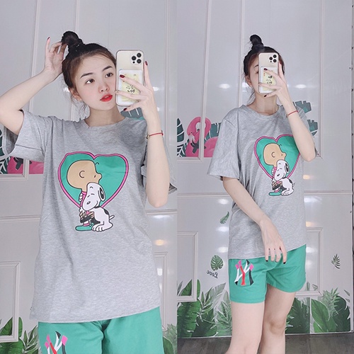 Đồ Bộ Nữ Mặc Nhà Anquachi Thể Thao Đẹp Thun Cotton Nữ Mặc Ngủ Ở Nhà Dễ Thương Quần Đùi Cute A041