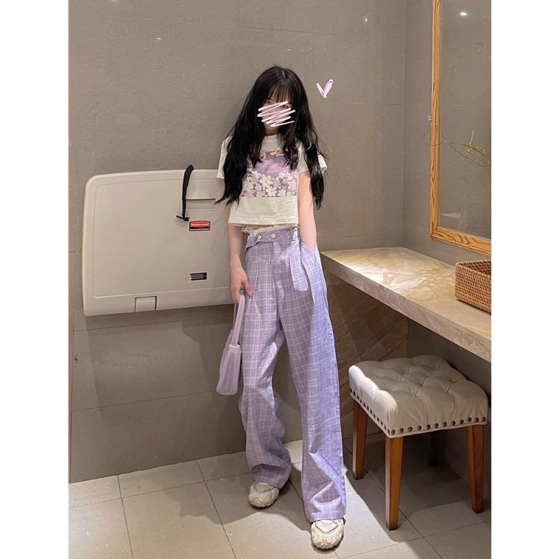 Set áo thun tay ngắn + quần dài lưng cao ống rộng thời trang mùa hè 2021 trẻ trung cho nữ (có bán lẻ)
