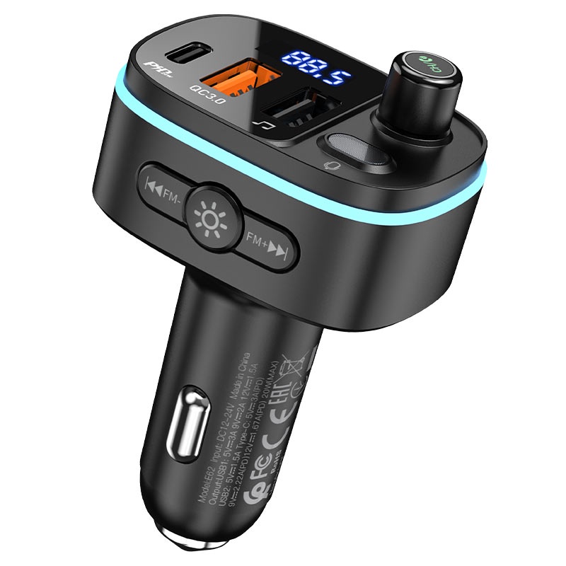 Tẩu sạc nhanh ôtô xe hơi HOCO E62, kiêm máy phát FM, máy nghe nhạc MP3, rảnh tay nghe gọi với Bluetooth5.0 QC3.0 PD20W