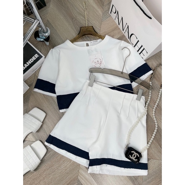 Set bộ nữ sang chảnh áo croptop phối quần viền chất cực đẹp