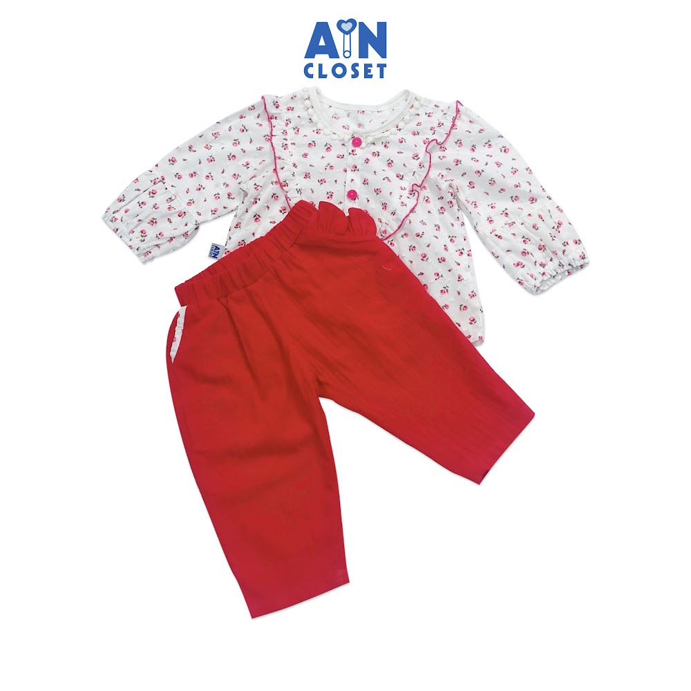 [Mã BMBAU50 giảm 7% đơn 99K] Bộ quần áo dài bé gái họa tiết Nụ hoa tầm xuân đỏ cotton hạt - AICDBGUZFJTR - AIN Closet