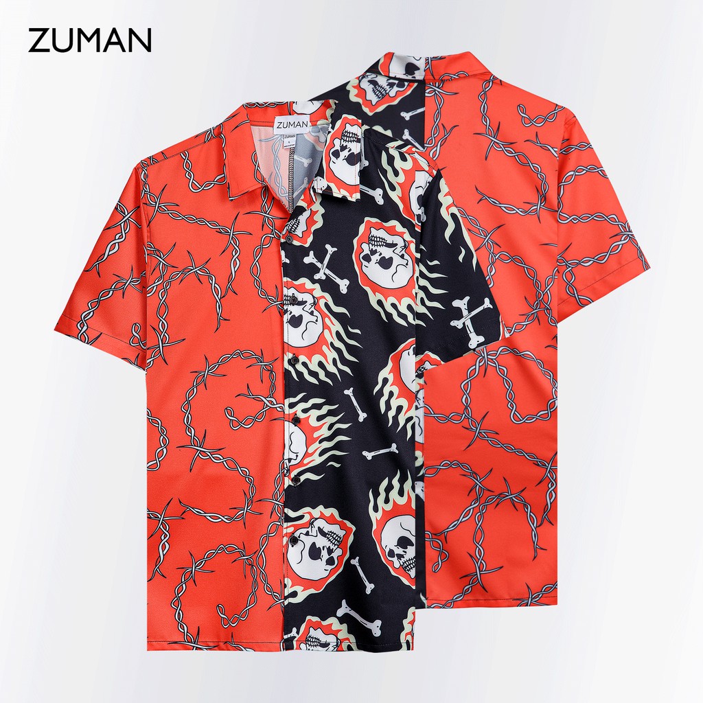 Áo sơ mi nam họa tiết tay ngắn Teschio Shirt ASM148 ZUMAN  form suông, chất vải lụa vân chéo, thoáng mát | BigBuy360 - bigbuy360.vn