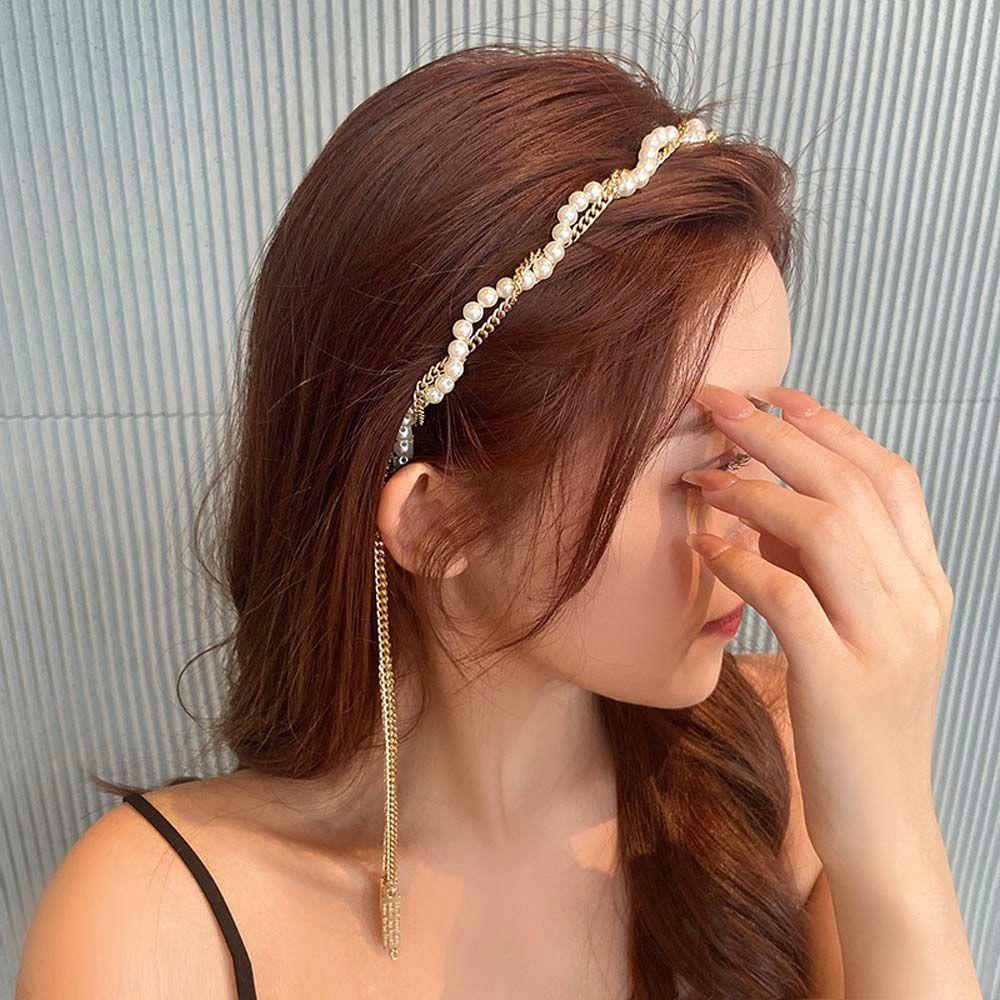 QQMALL Băng Đô Cài Tóc Dây Xích Kim Loại Đơn Giản Dễ Thương Cho Nữ