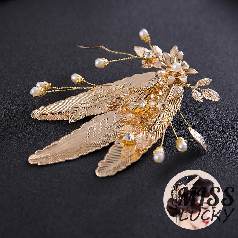 Kẹp tóc thiết kế hình lá phối ngọc trai thời trang phong cách Hàn Quốc quý phái cho nữ