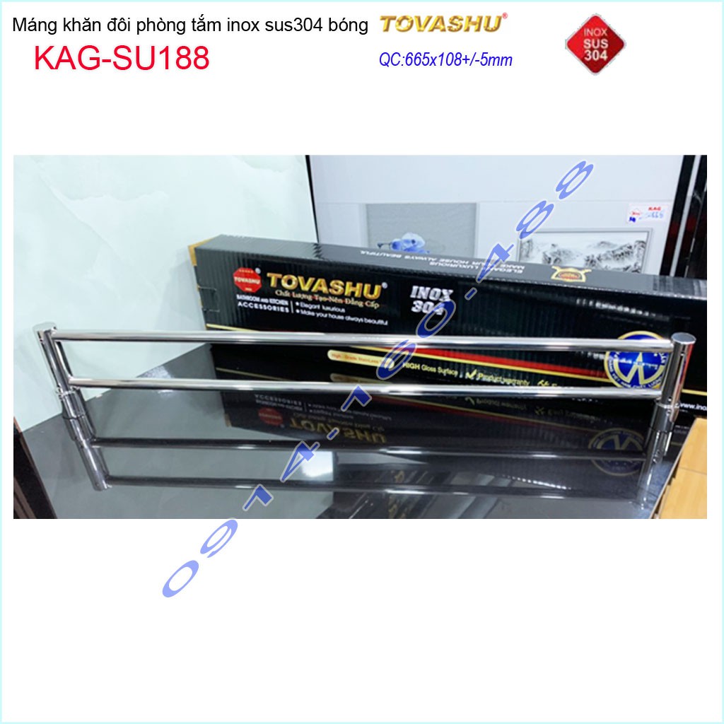 Thanh treo khăn tắm Tovashu KAG-304SU188, Giá treo khăn phòng tắm Inox hộp cao cấp SUS304 Nhật Bản