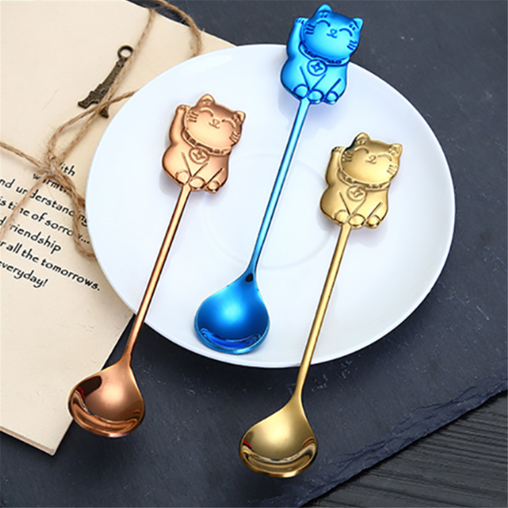 Muỗng Cà Phê Bằng Thép Không Gỉ 14cm Hình Mèo Dễ Thương 304